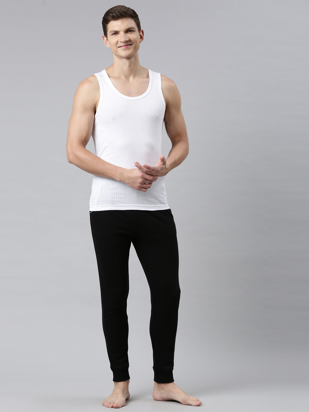 Faso Men's White Design Cotton Vest (Pack of 2)