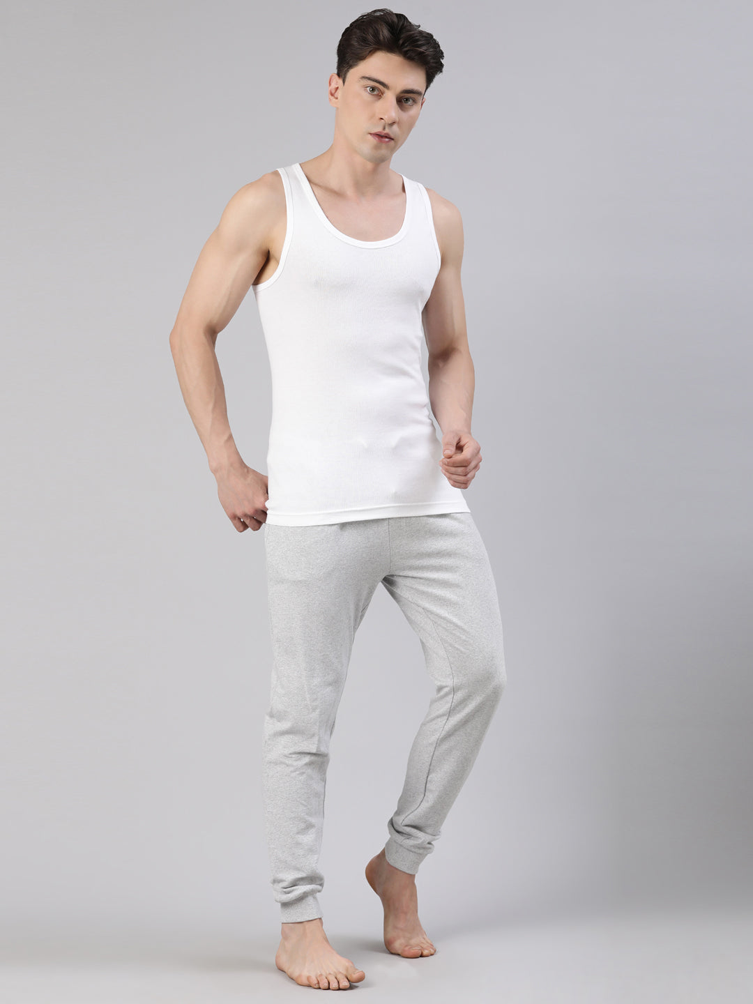 Faso Men's White Cotton Tubular Rib Vest (Pack of 2)