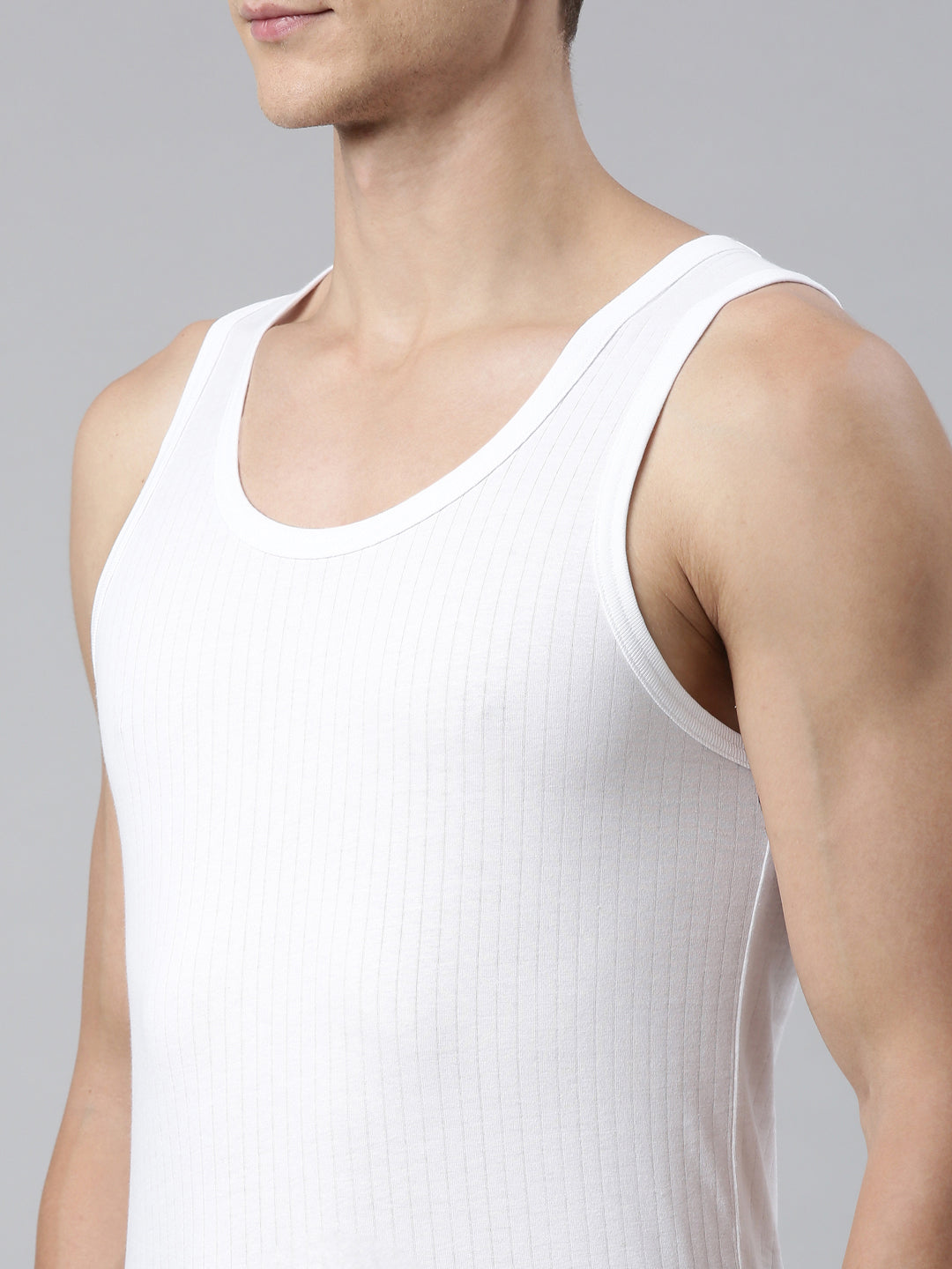 Faso Men's White Design Cotton Vest (Pack of 2)