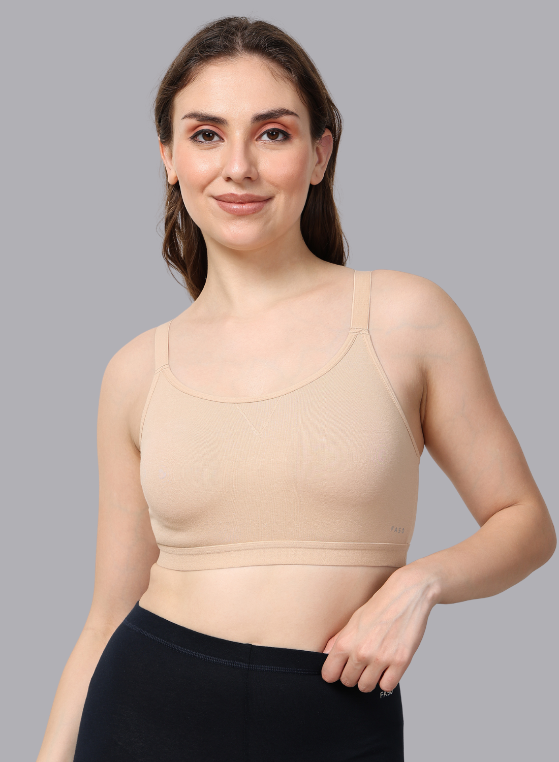 Faso Women's Cotton Sports Bra With Strap