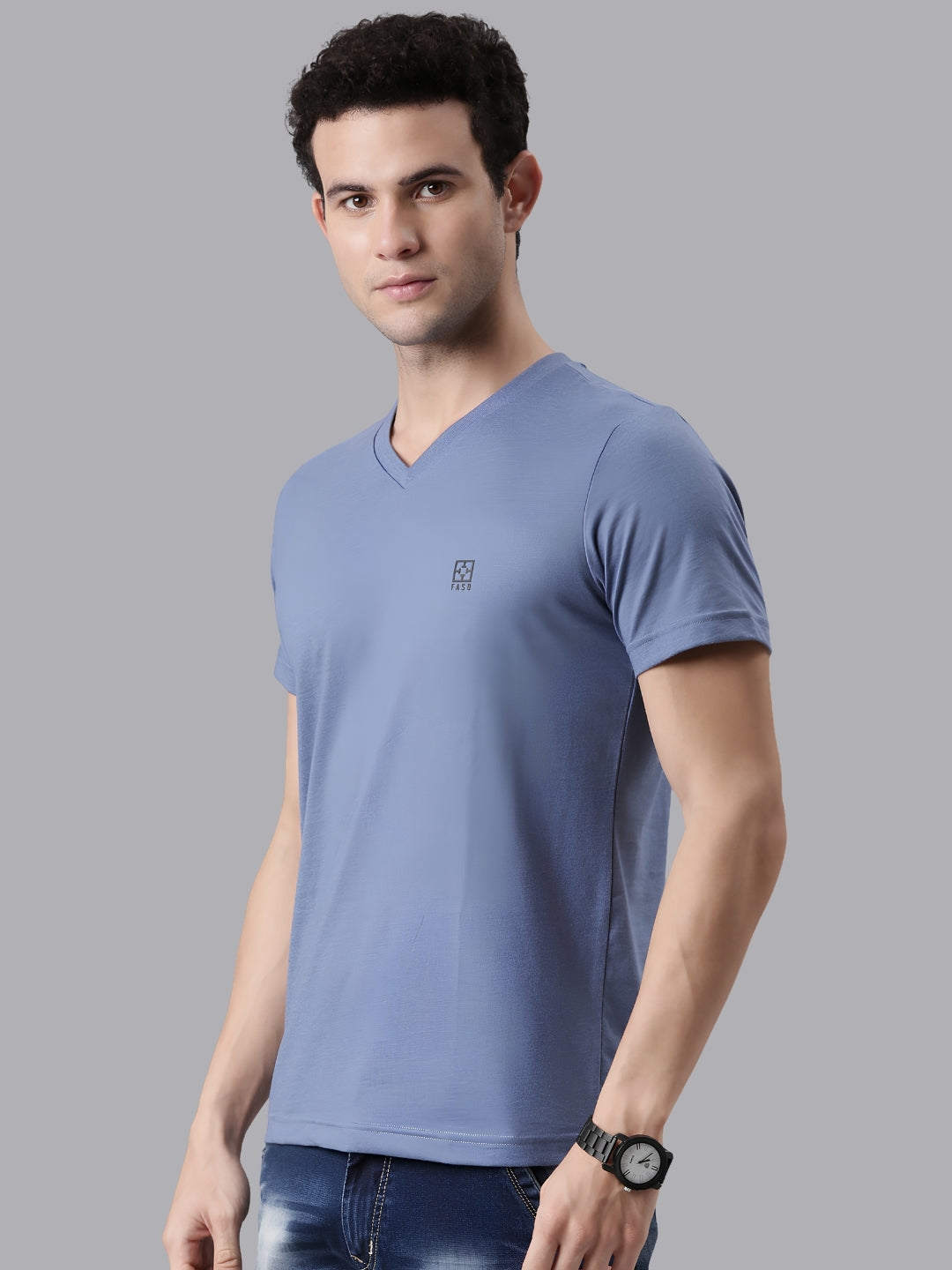 FASO Men’s Soft Cotton V-Neck T-Shirt