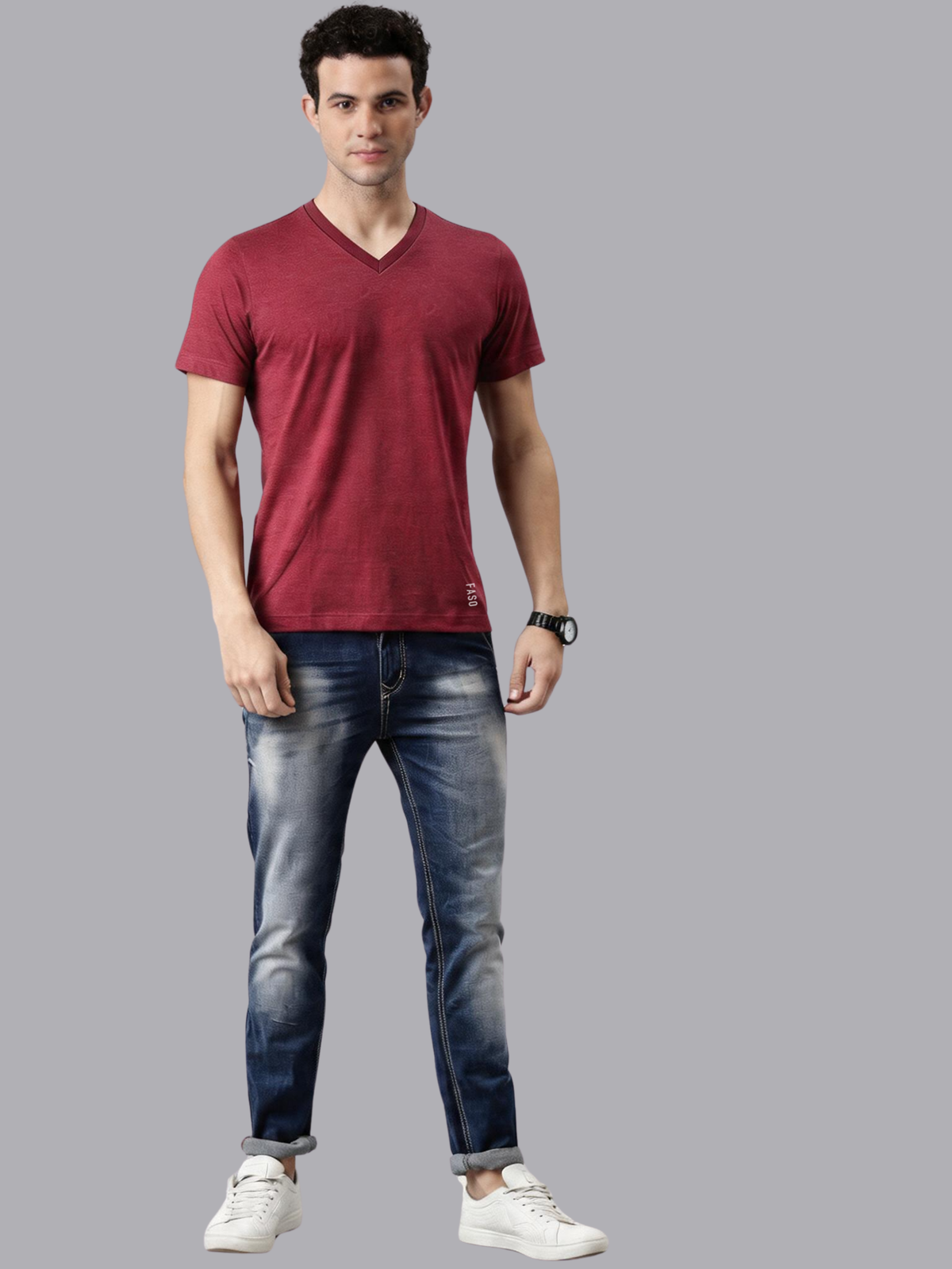 FASO Men’s Soft Cotton V-Neck T-Shirt
