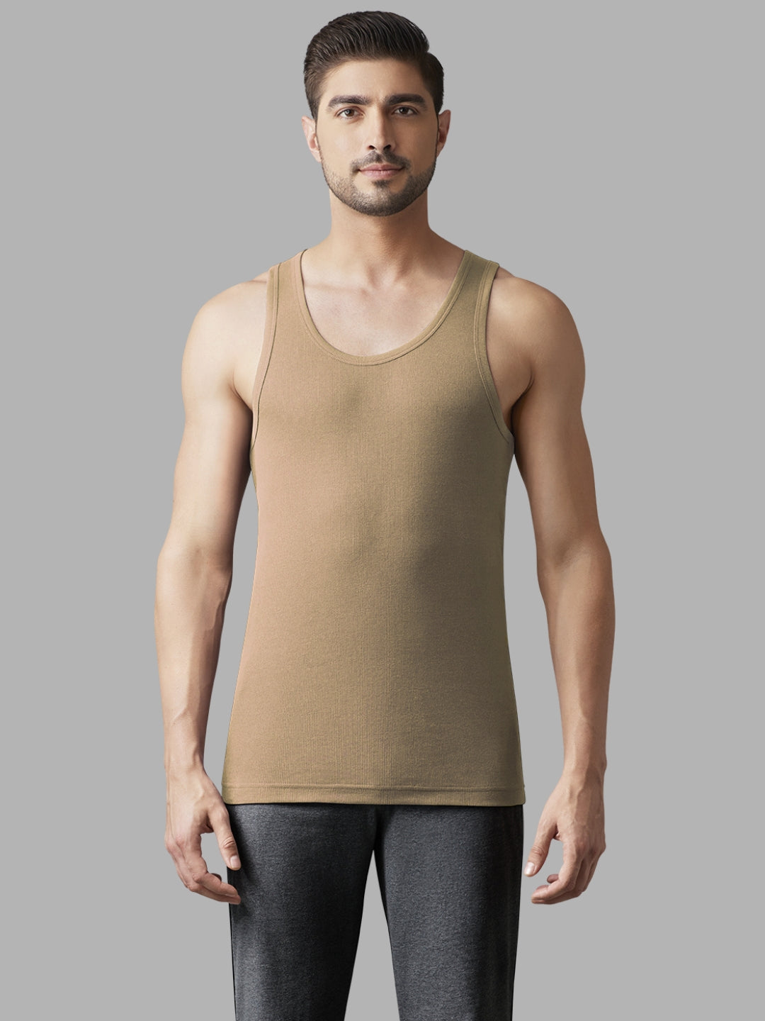 Faso Men's Super Combed Cotton Rib Color Vest Pack of 2