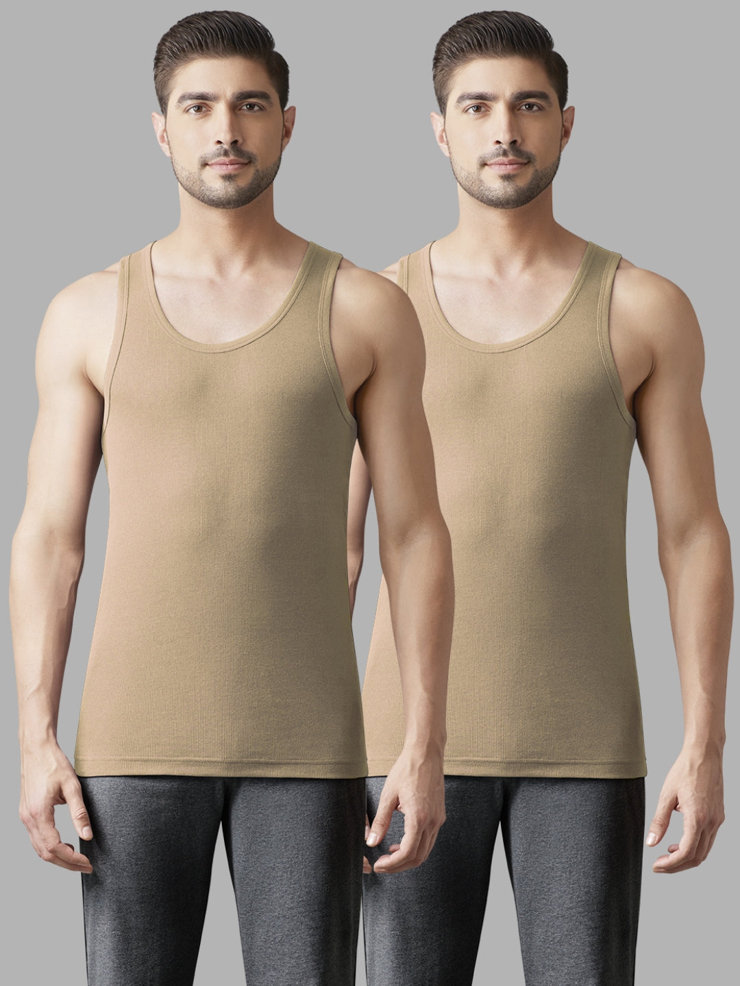 Faso Men's Super Combed Cotton Rib Color Vest Pack of 2