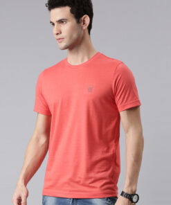 Faso Coral Red Round Neck Tshirt For Men