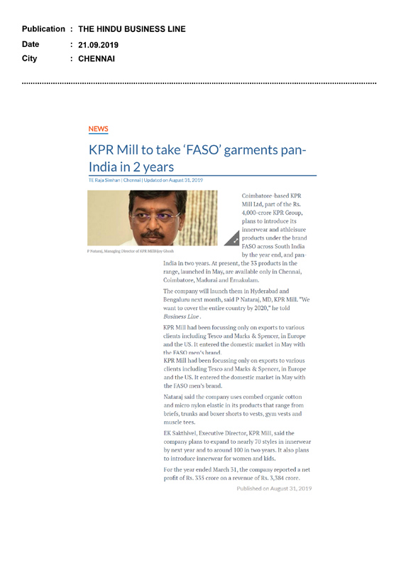 FASO featured in The Hindu Business Line - Press Release