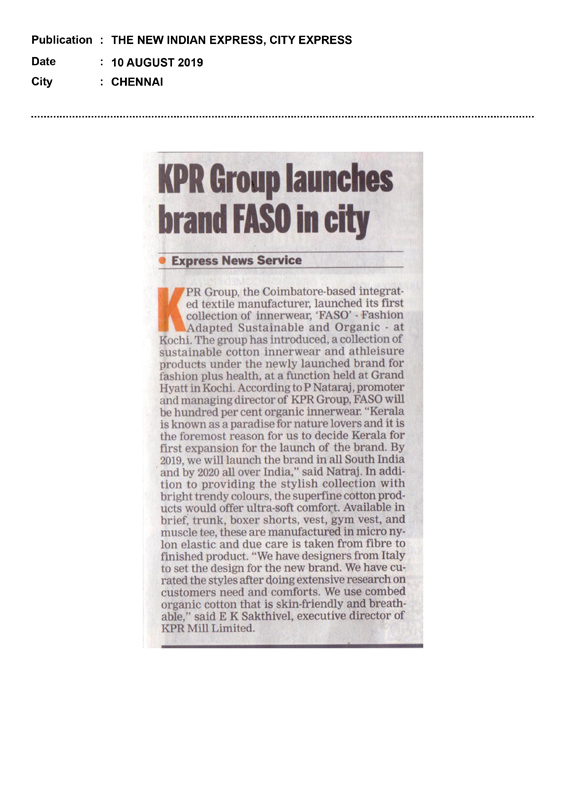 FASO Press Release - The New Indian Express, City Express