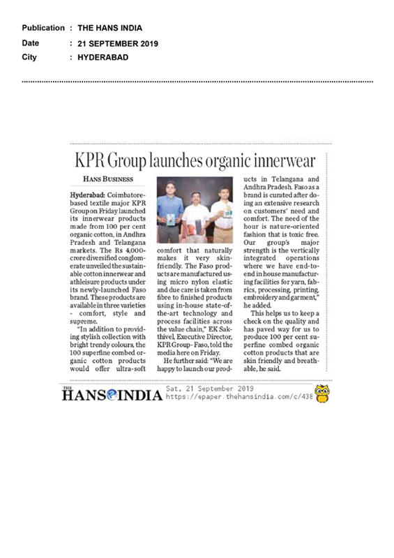 FASO featured in The Hans India - Press Release