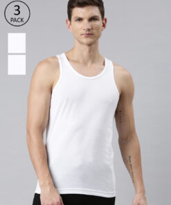 Faso Pack Of 3 Sleeveless White Vest For Men