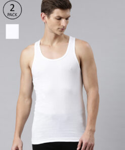 Faso Pack Of 2 Sleeveless White Vest For Men