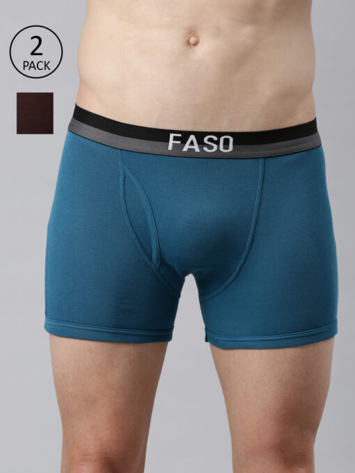 Faso Brown And Ink Blue Pack Of Two Trunks For Men